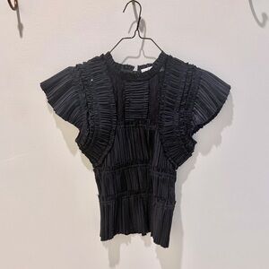 Sea New York Black Pleated Ruffle-Sleeve Top